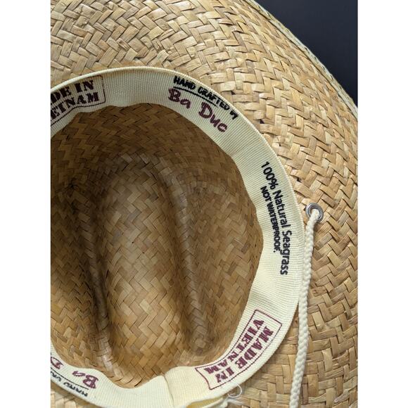 Handcrafted Natural Seagrass Floppy Hat Outdoors Straw Work Ba Duc Vietnam Tan - Picture 5 of 6